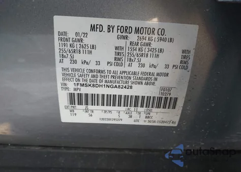 2022 Ford Explorer Xlt из США, поврежденный, VIN 1FMSK8DH1NGA82428